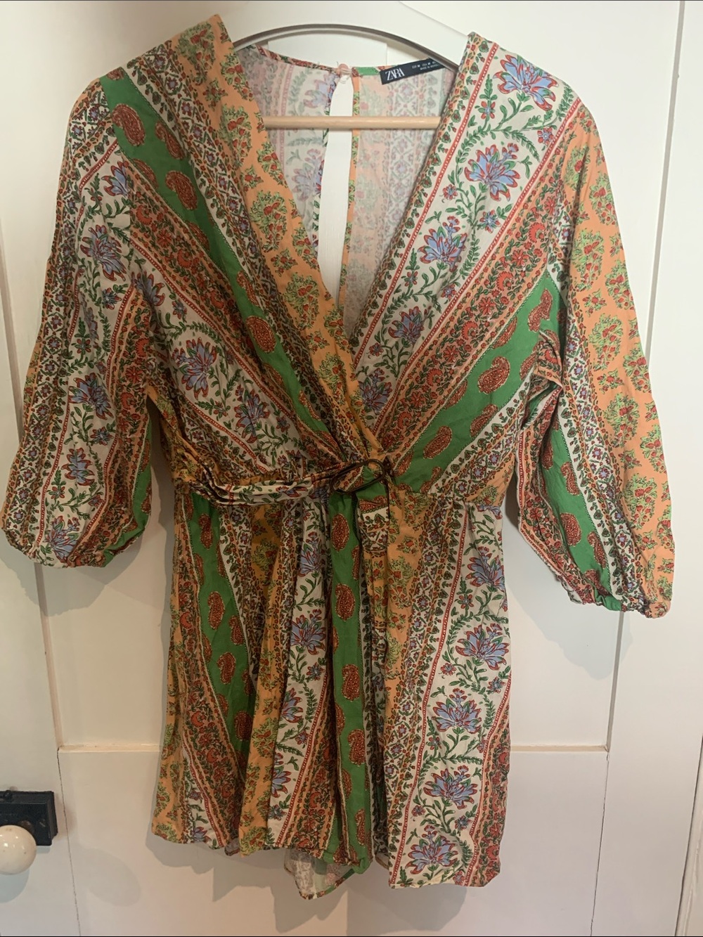 Zara Green, Peach & Cream Floral Paisley Wrap Romper
